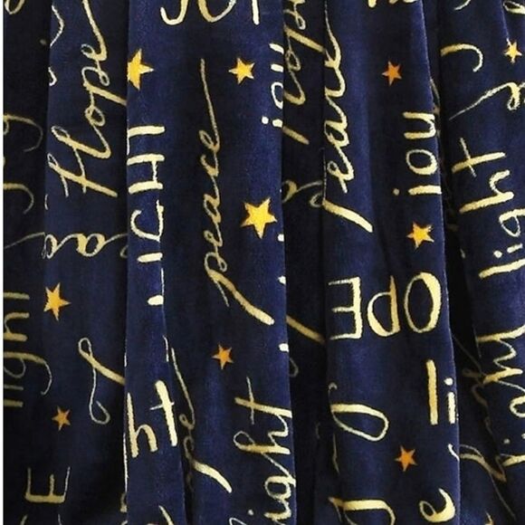 Peace Joy Soft Throw Blanket Blue Gold NEW - Picture 4 of 7